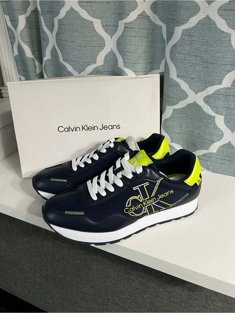 Calvin Klein Jeans Navy & Neon Yellow Logo Sneakers